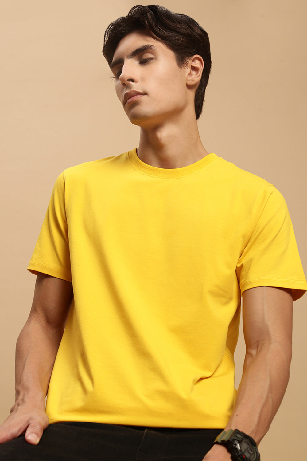 Men Mustard Half Sleeve T-Shirt