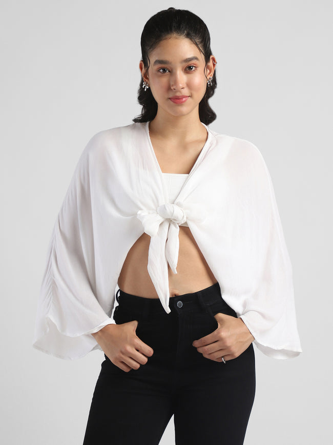 Women White Front Tie Crop Top