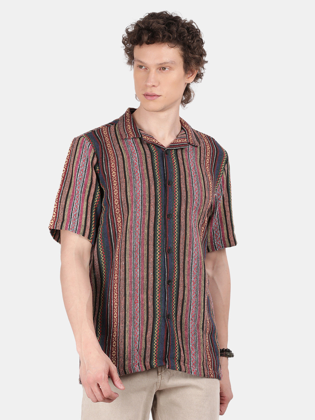 Men Pink Slim Fit Spread Collar Half Sleeve Casual Shirt