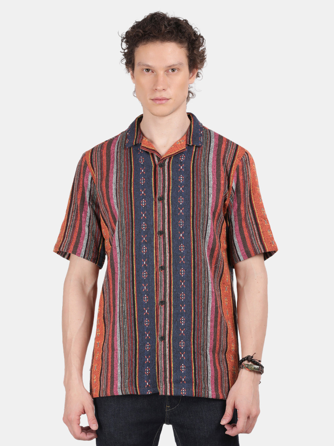 Men Orange Slim Fit Spread Collar Half Sleeve Casual Shirt