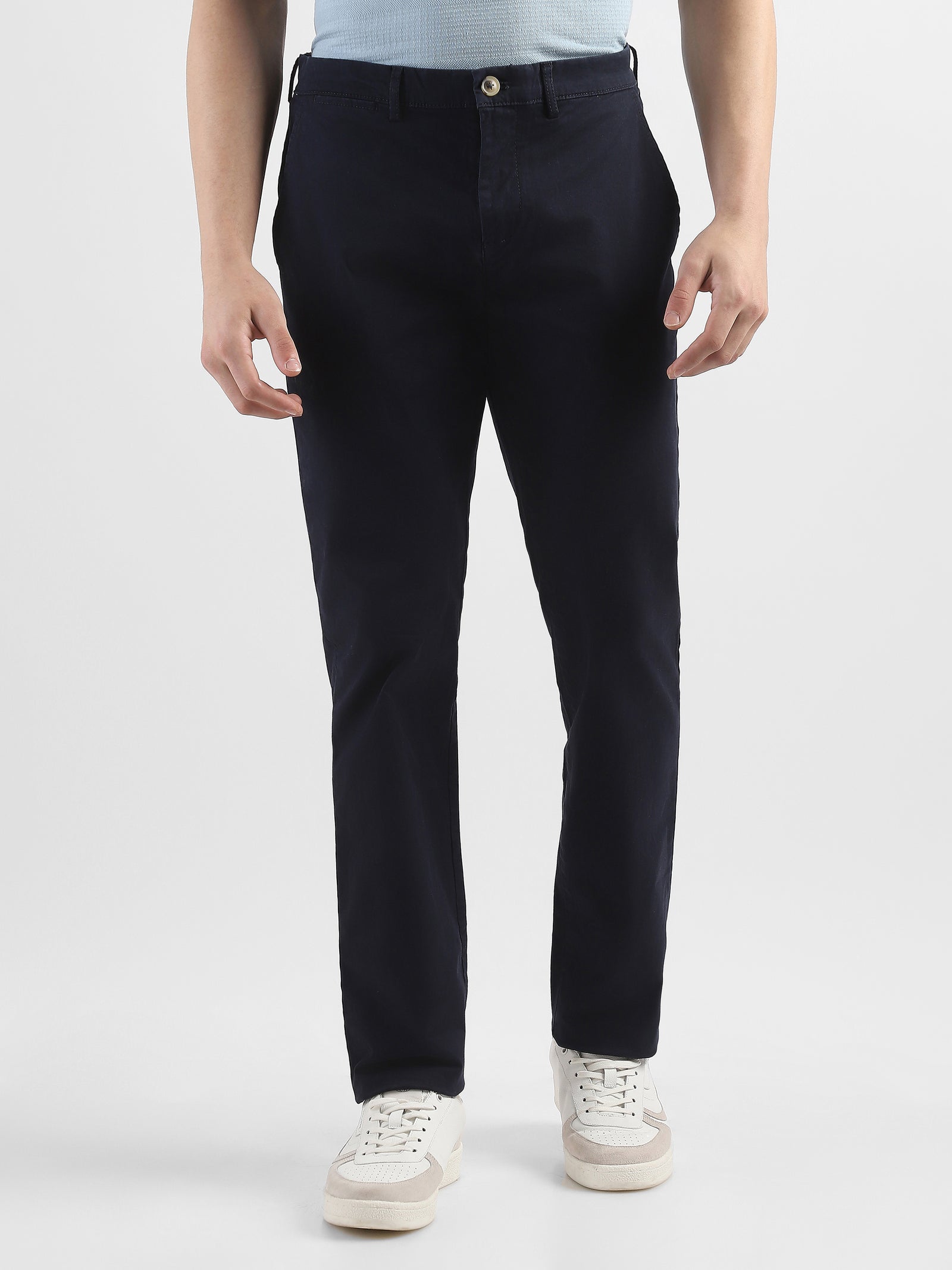 Men Navy Mid Rise Formal Trouser