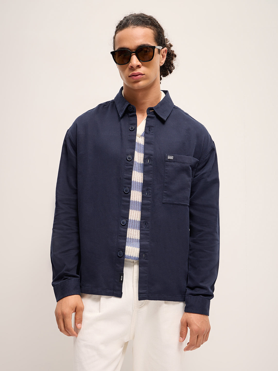 Men Navy Solid Relaxed Fit Overshirt