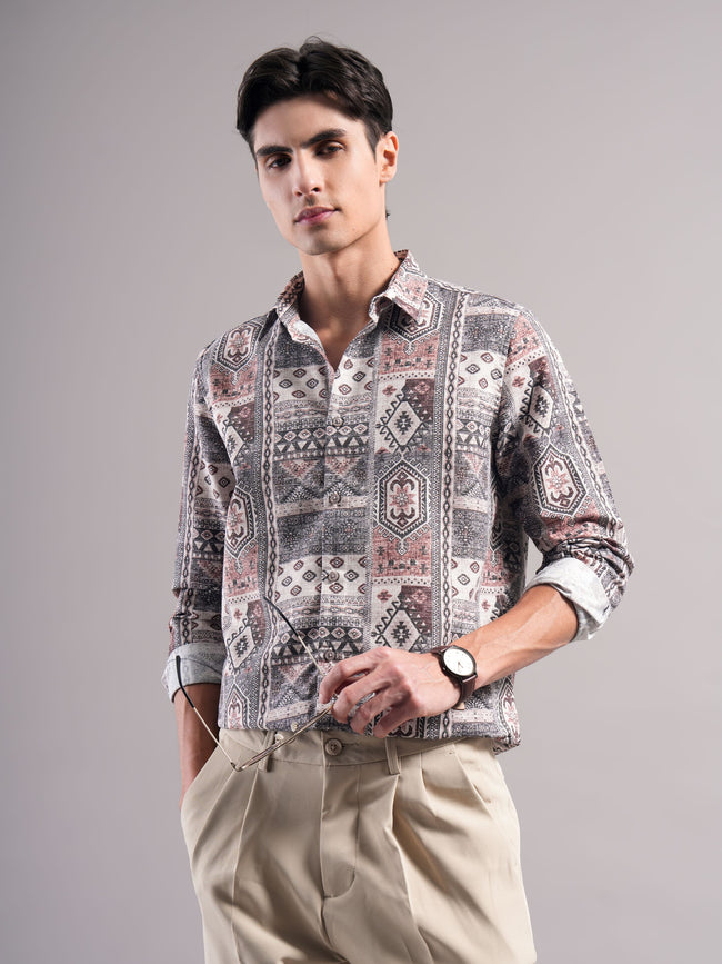 Men Grey Printed Casual Shirt