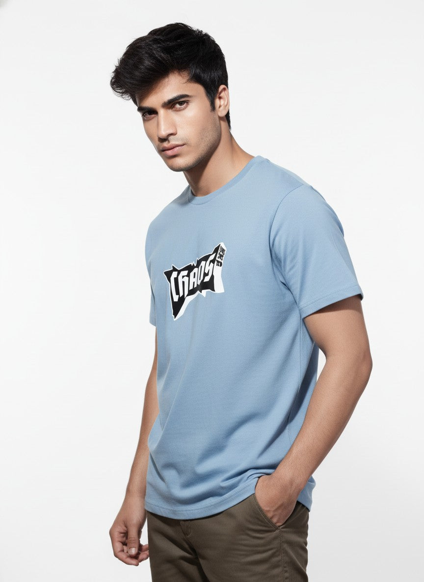 Men Cotton Ice Blue T-Shirt