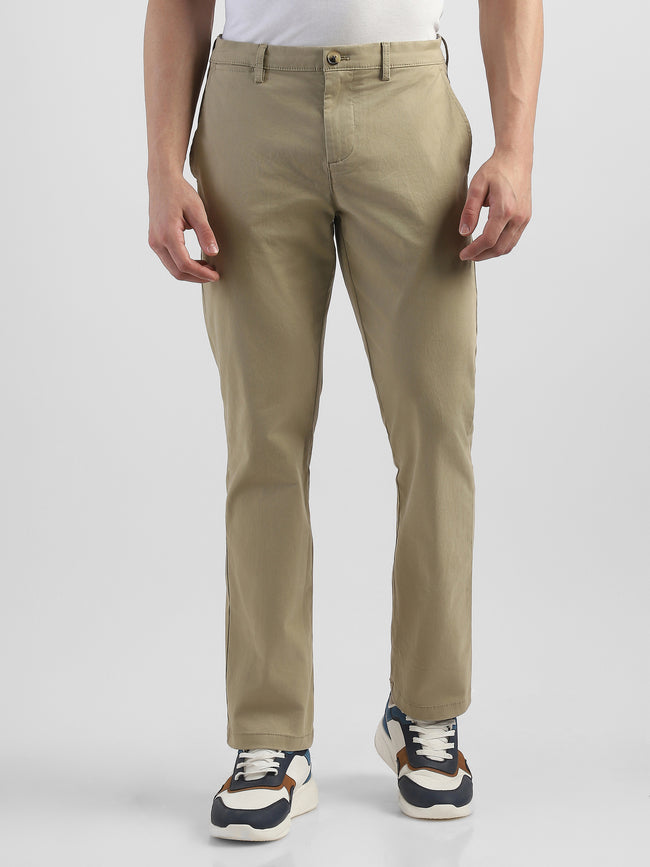 Men Khaki Mid Rise Formal Trouser