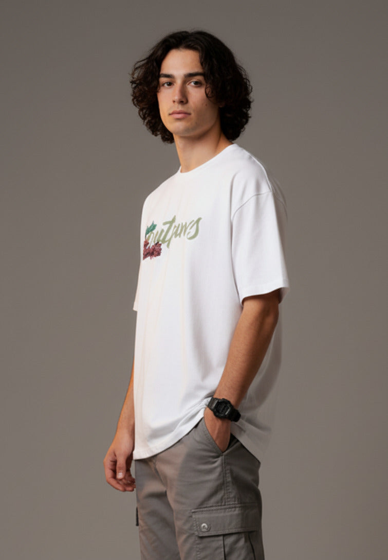 Men White Graphic Cotton Oversized T-Shirt