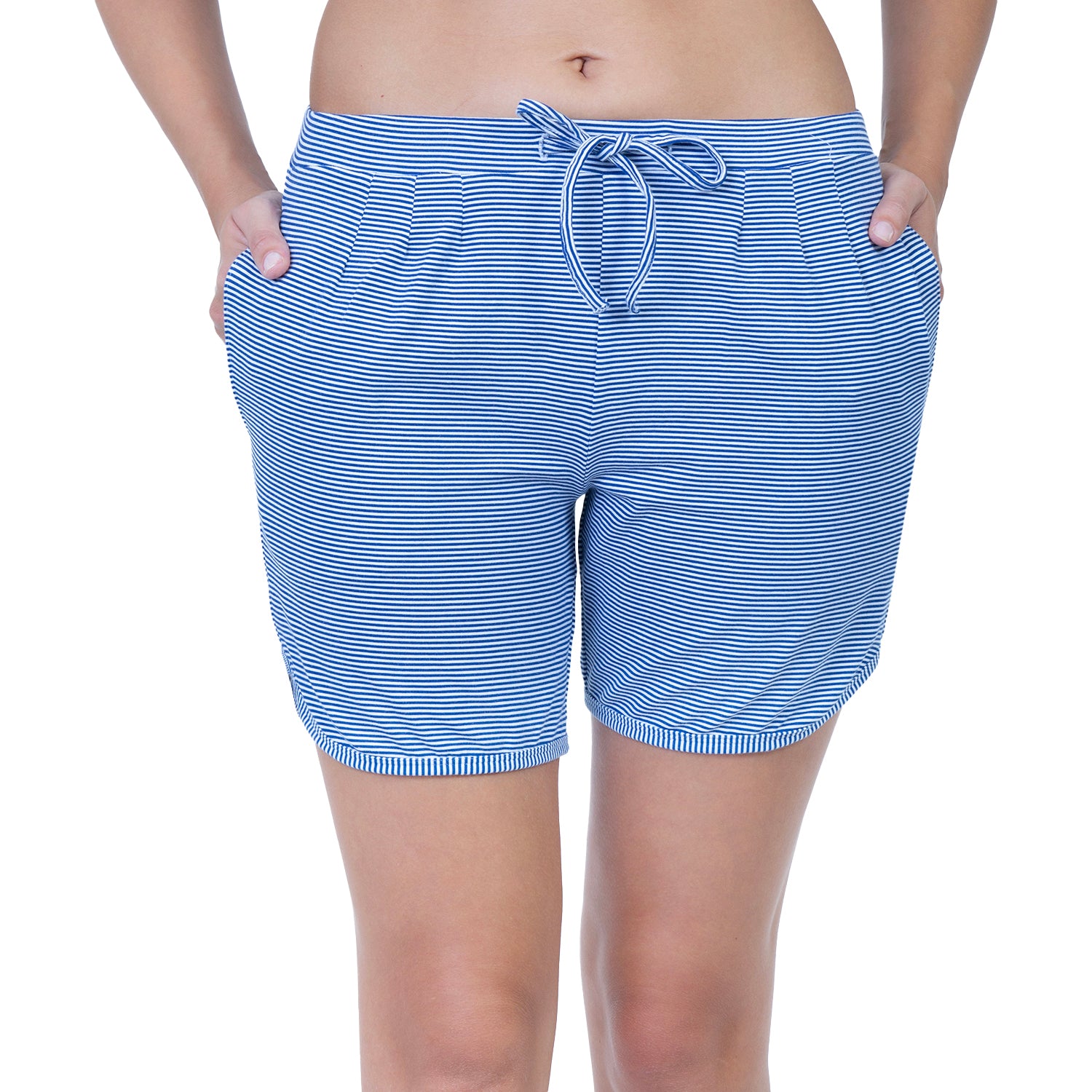 Women Blue Regular Fit Thigh Length Knitted Shorts