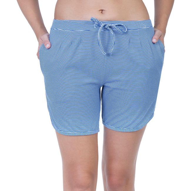 Women Blue Regular Fit Thigh Length Knitted Shorts