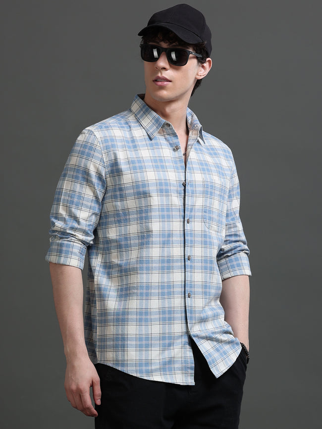 Men Blue Check Shirt