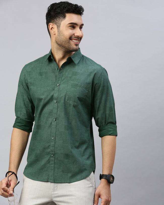 Men Green Cotton Slim Shirt