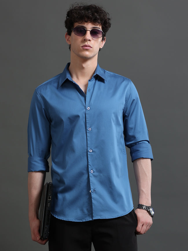 Men Blue Solid Shirt