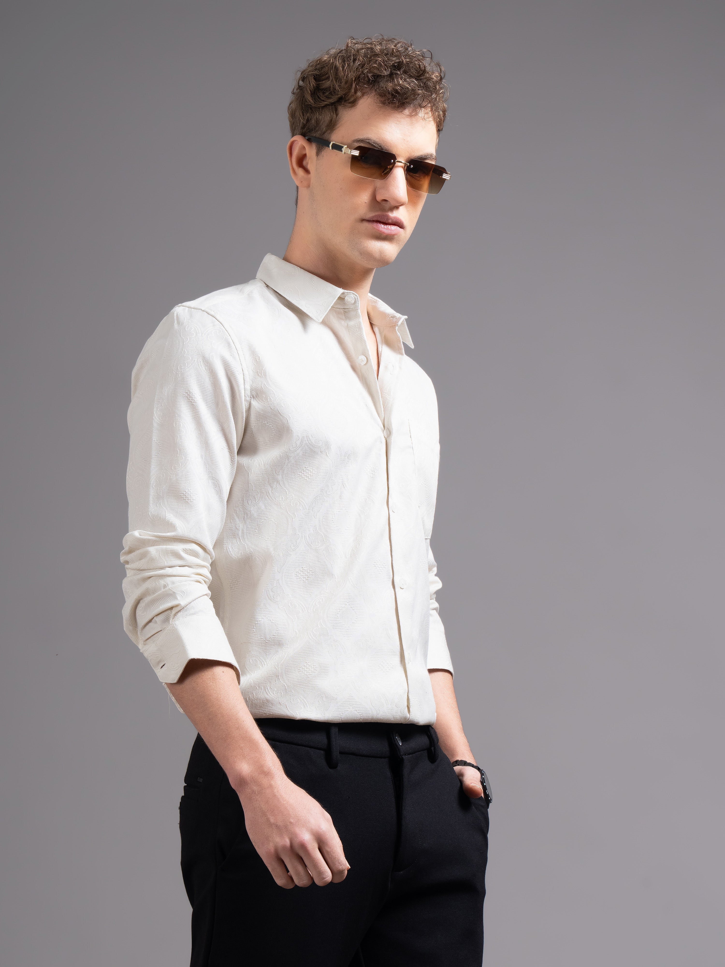 Men Cream Checked Shirt