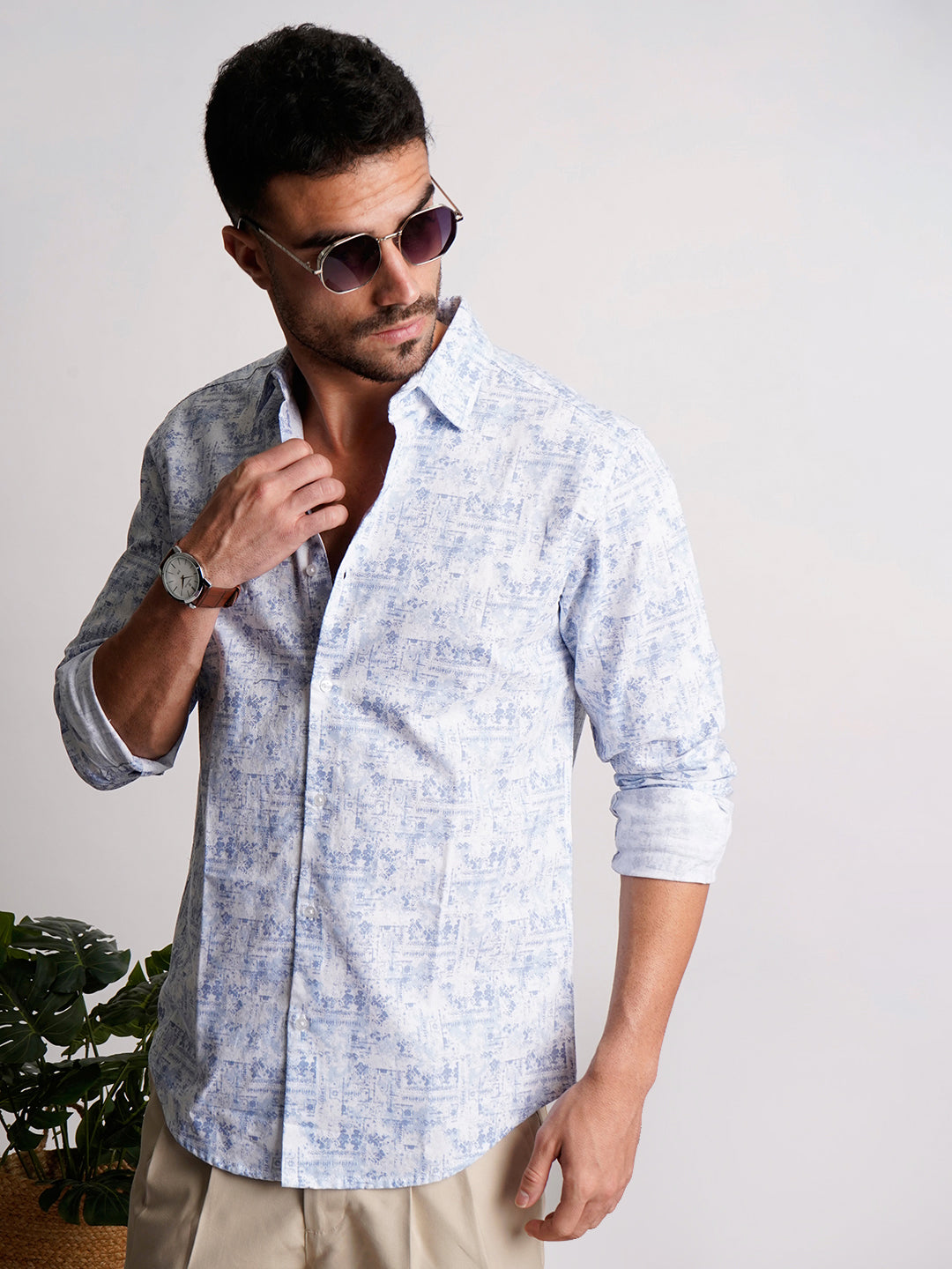 Men Blue and White Abstract printed Shirt