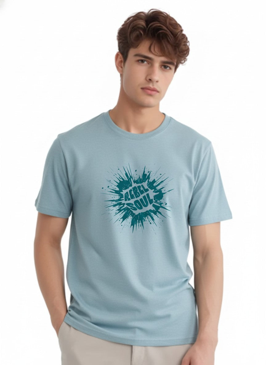 Men Cotton Ice Blue T-Shirt