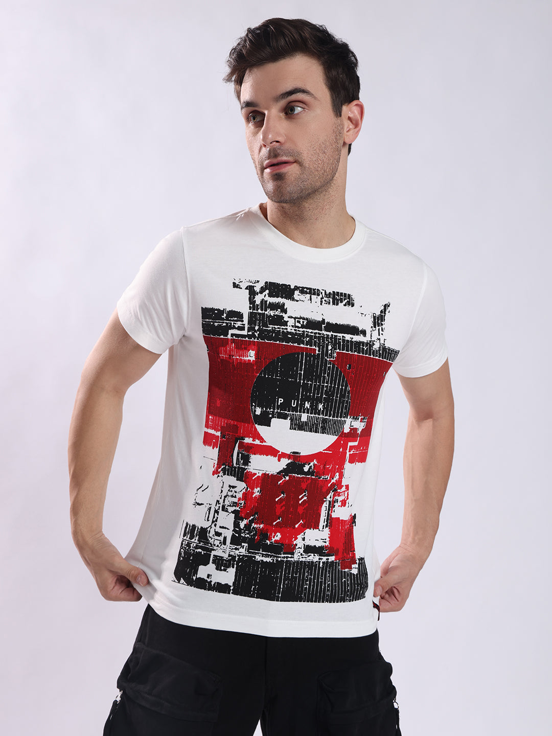 Men White Cotton Regular T-Shirt