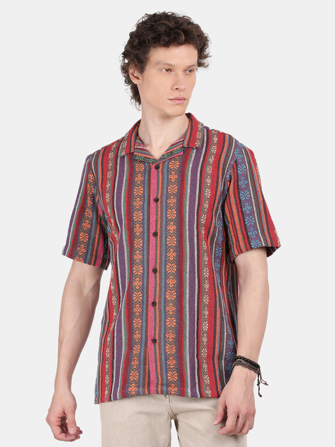Men Red Slim Fit Spread Collar Half Sleeve Casual Shirt