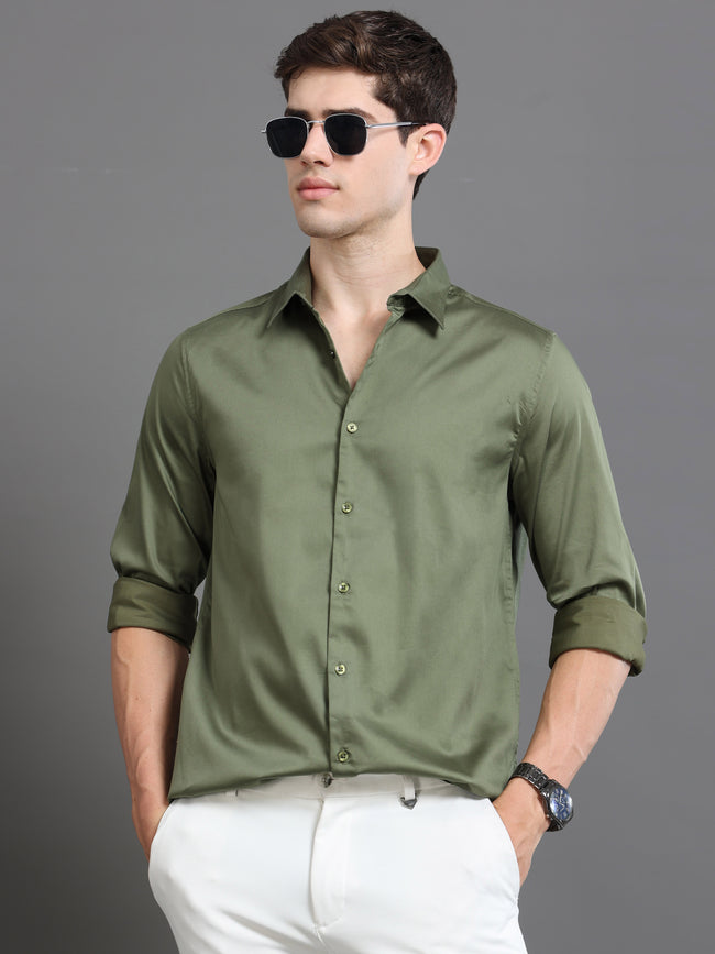 Men Green Satin Shirt