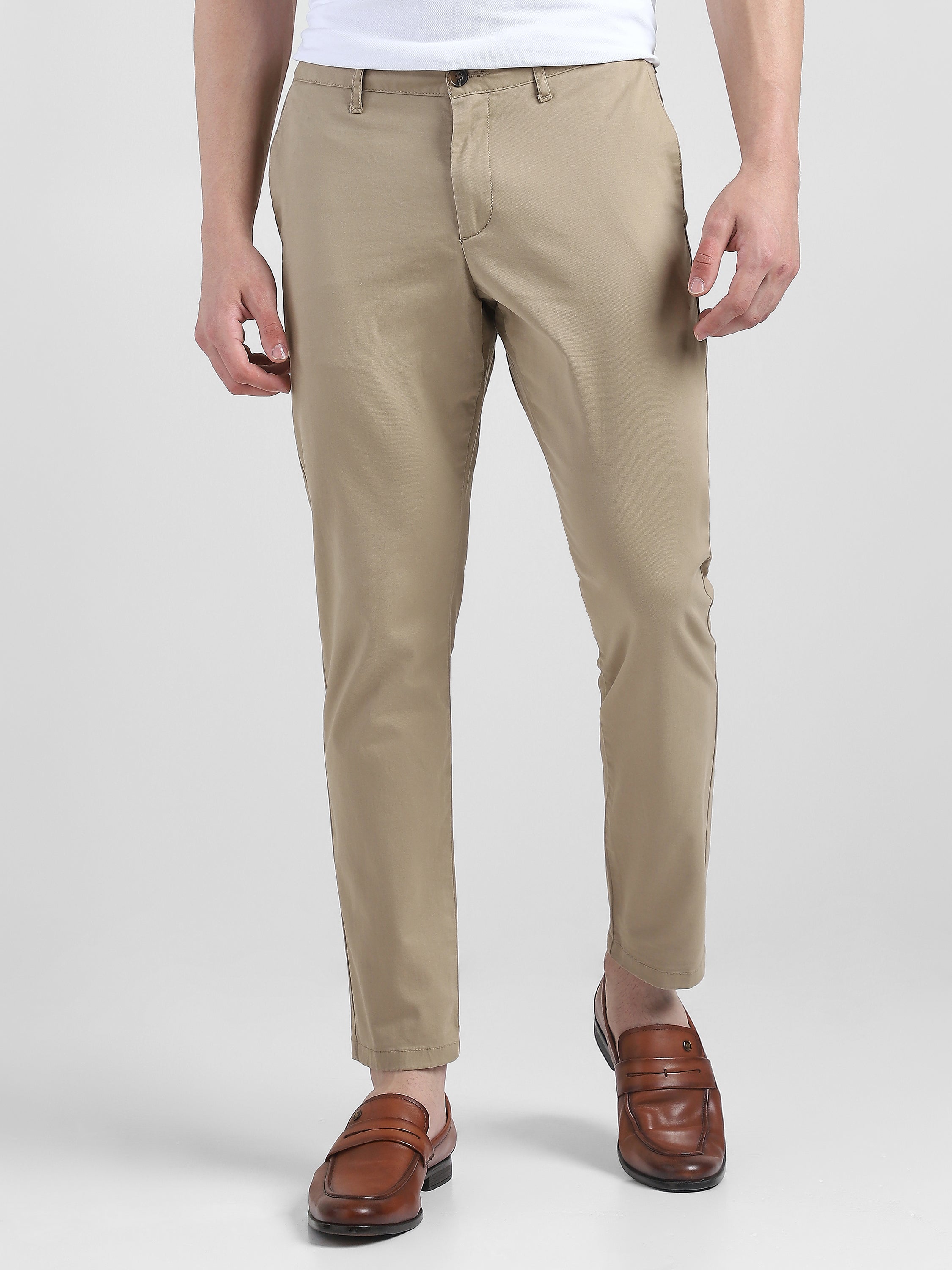 Men Beige Mid Rise Regular Fit Trouser
