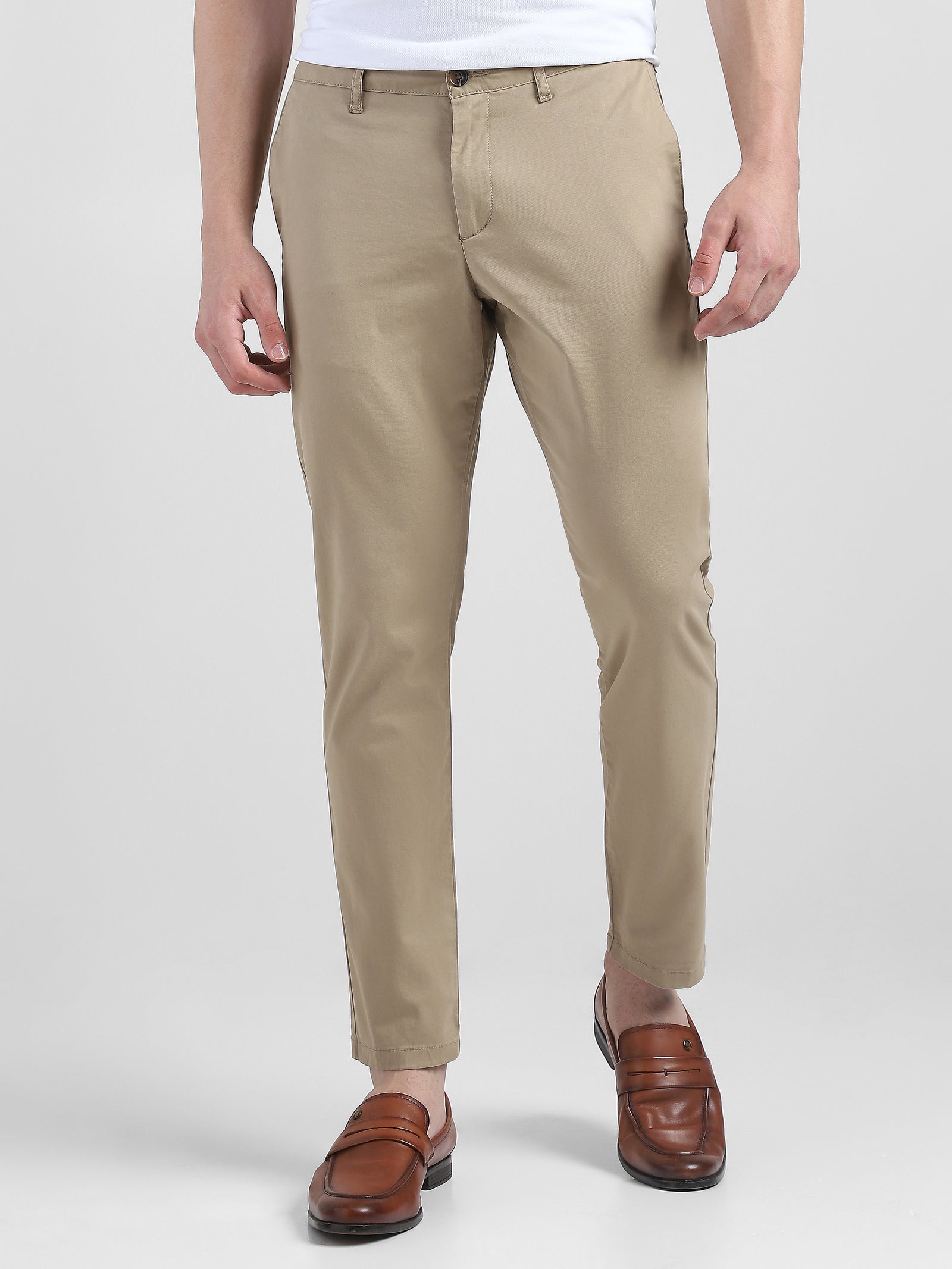 Men Beige Mid Rise Regular Fit Trouser