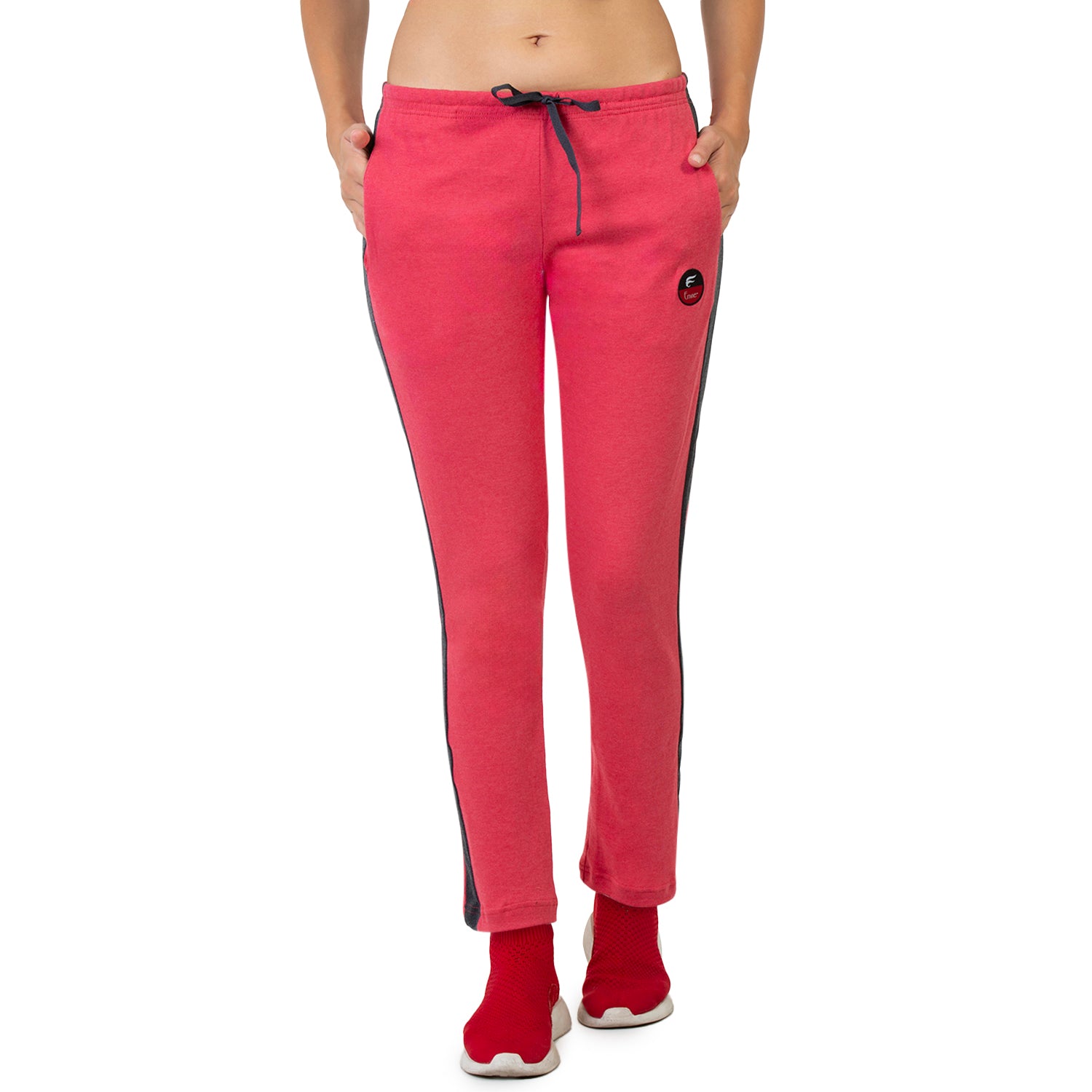 Women Red Ankle Length Track Pant