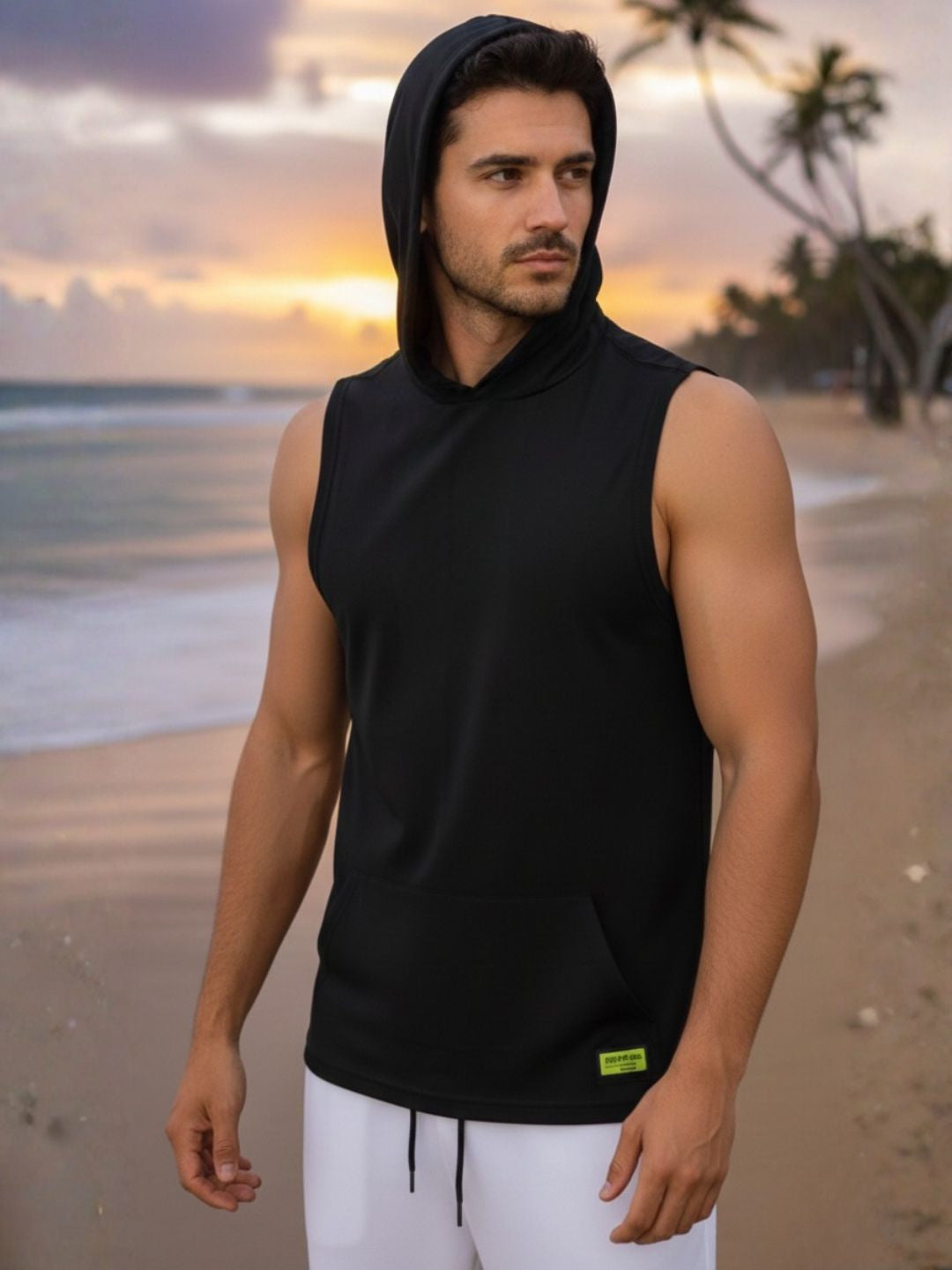 Men Black Hooded T-Shirt