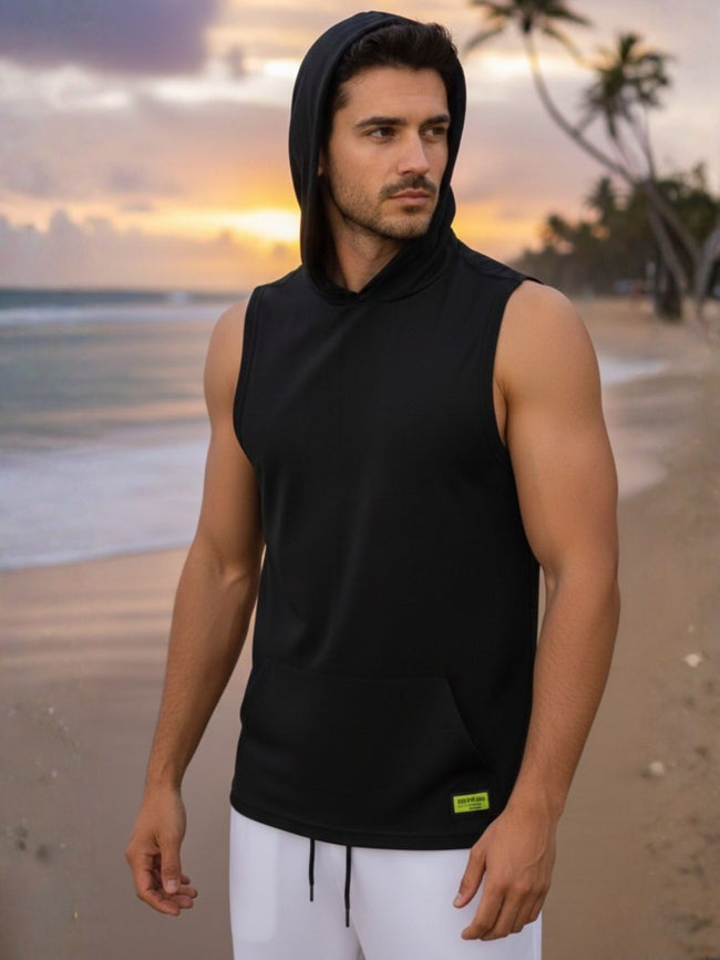 Men Black Hooded T-Shirt