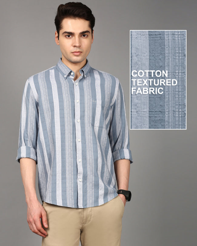 Men Blue Striped Shirt