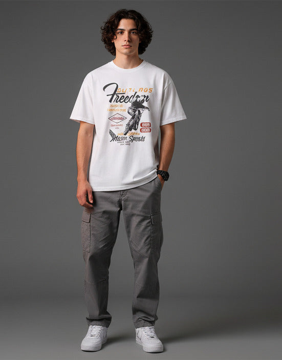 Men White Graphic Cotton Oversized T-Shirt