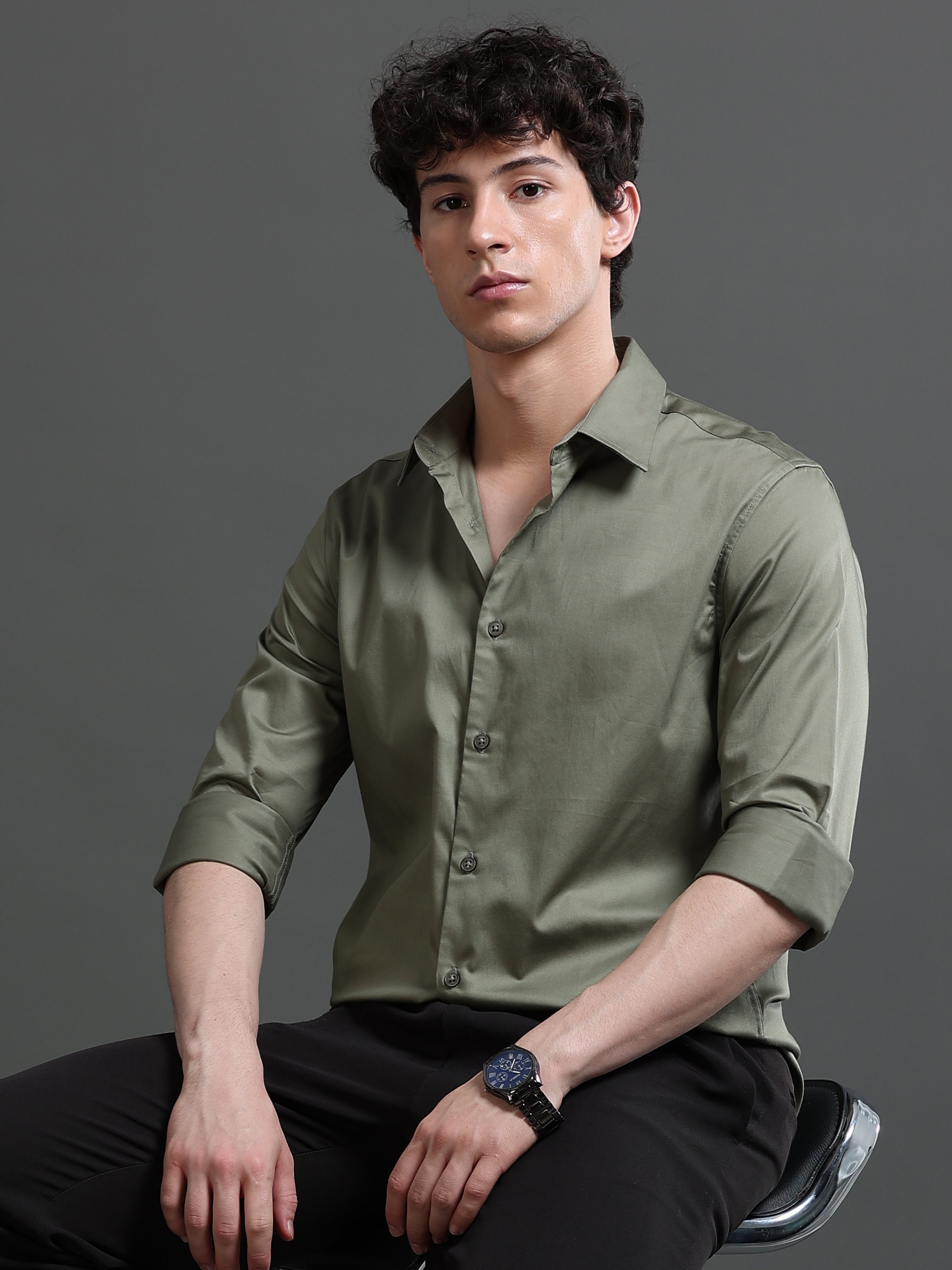 Men Green Solid Shirt