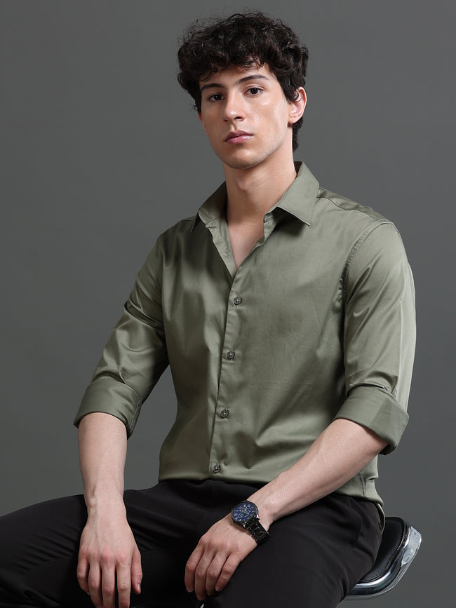 Men Green Solid Shirt