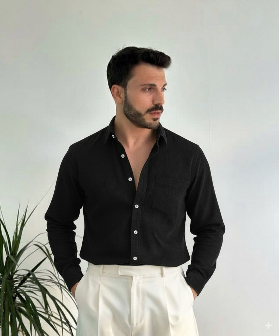 Men Black Oversized Corduroy Shirt