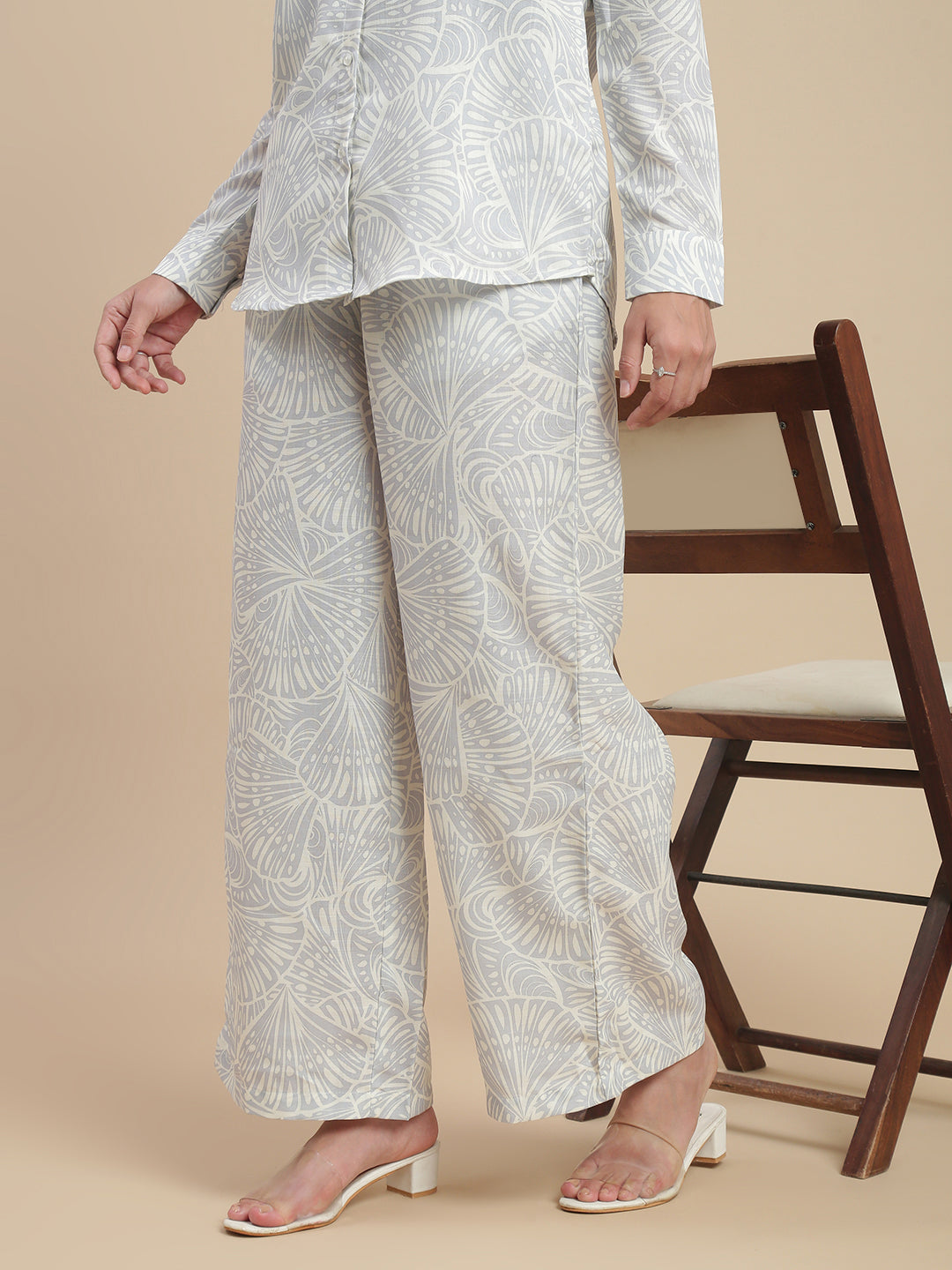 Women Off White Casual Palazzo