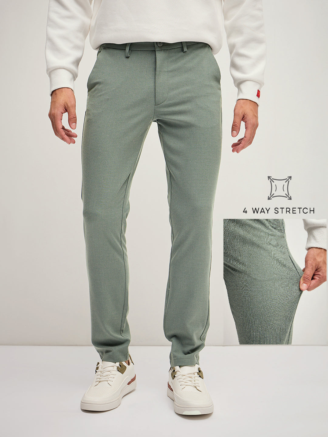 Men Olive 4 Way Stretch Formal Trouser