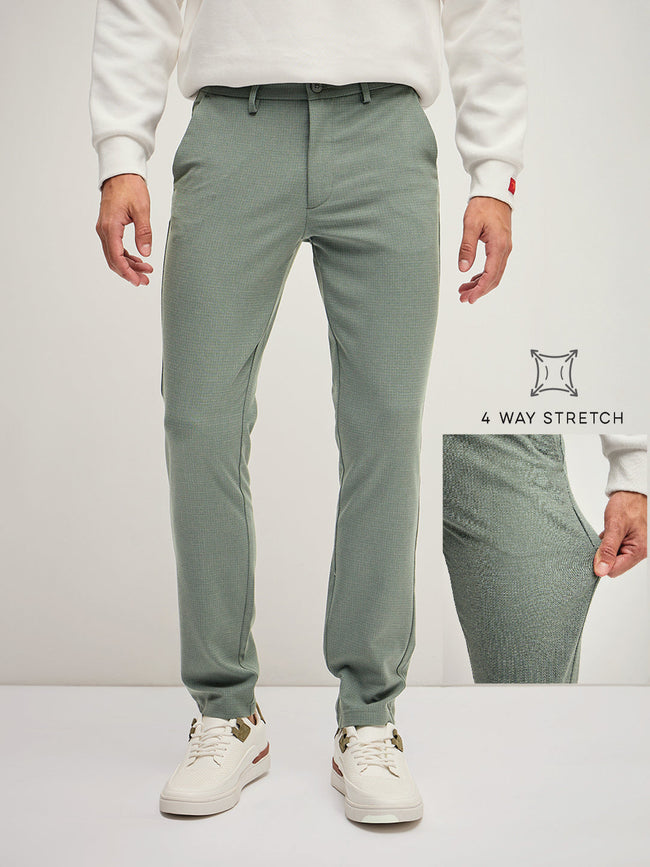 Men Olive 4 Way Stretch Formal Trouser