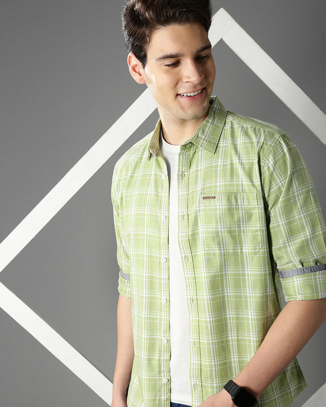 Men Green Cotton Slim Shirt