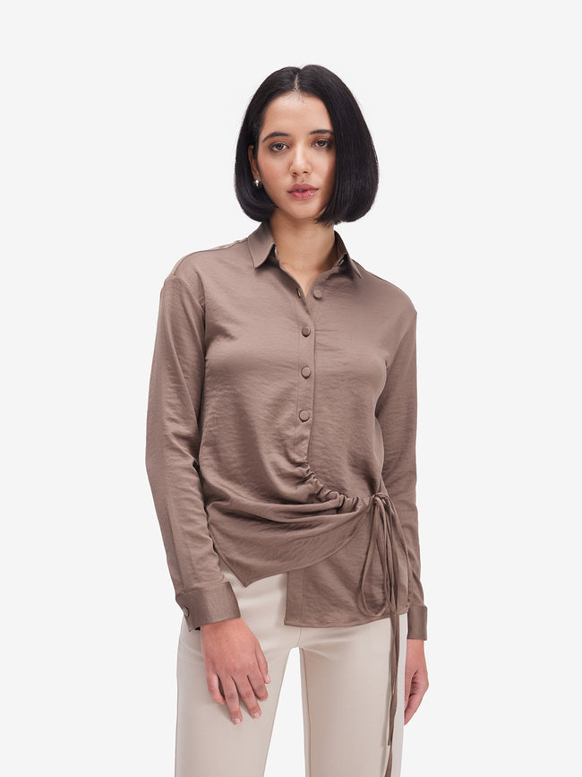 Women Brown Side Knot Detail Shirt