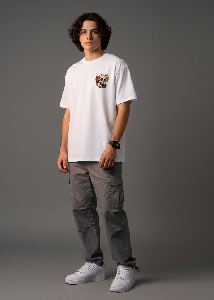 Men White Graphic Cotton Oversized T-Shirt