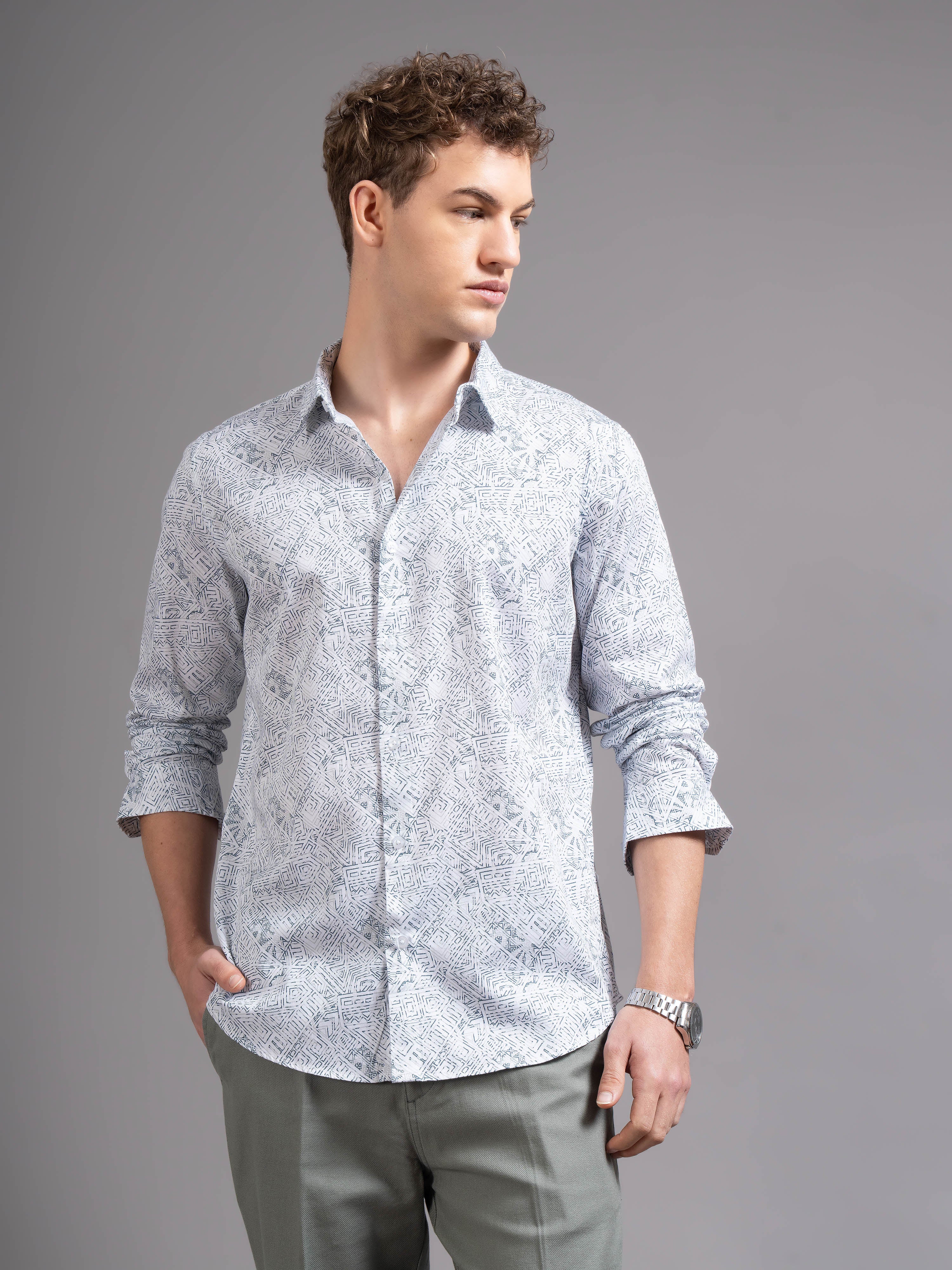 Men White Printed Shirt