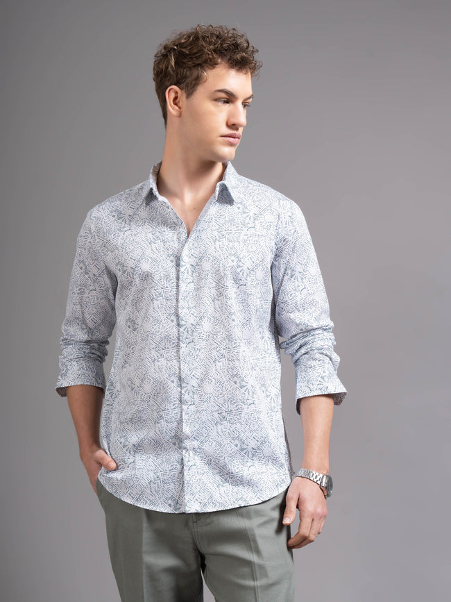 Men White Printed Shirt