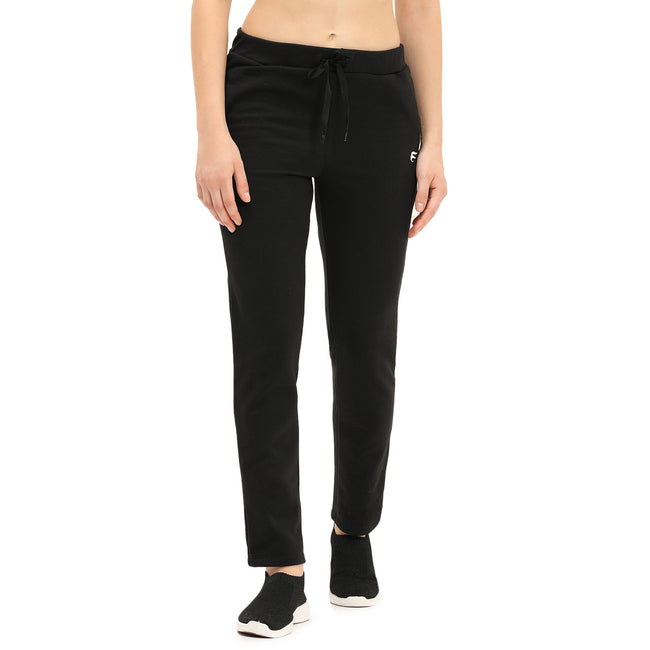 Women Black Ankle Length Fleece Track Pant