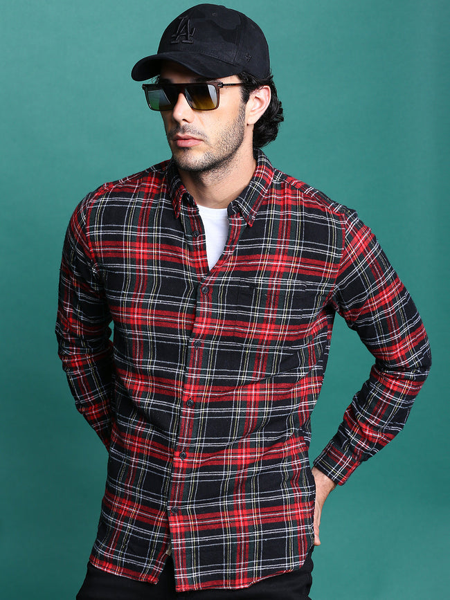 Men Anglo: 's Black & Red Checks Slim Fit Shirt | The Bear House
