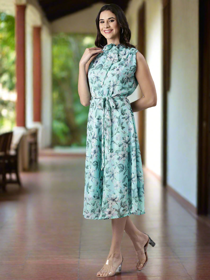 Women Floral Woven Midi Chiffon Dress