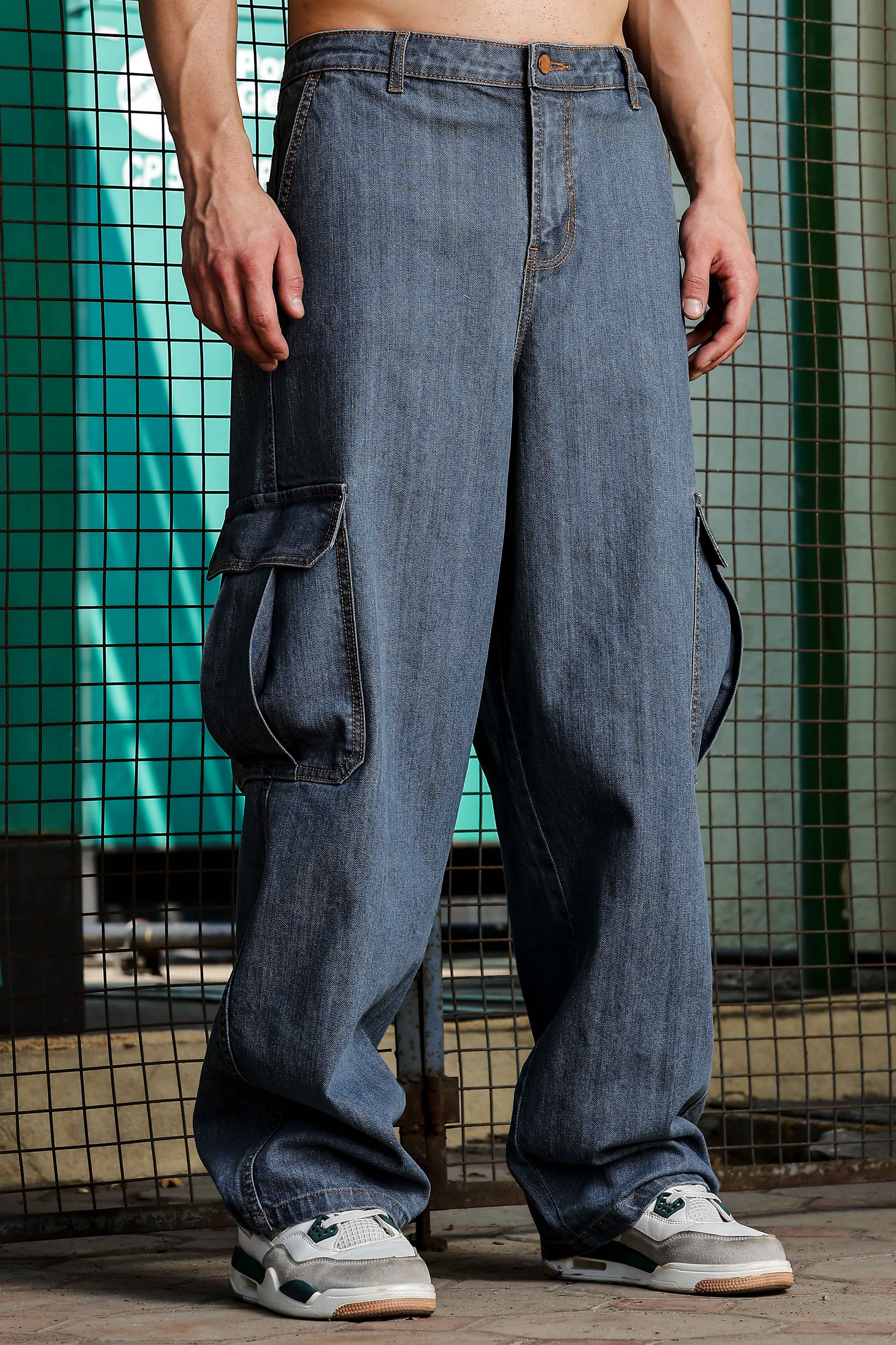 Unisex Blue Denim Cargo Trousers