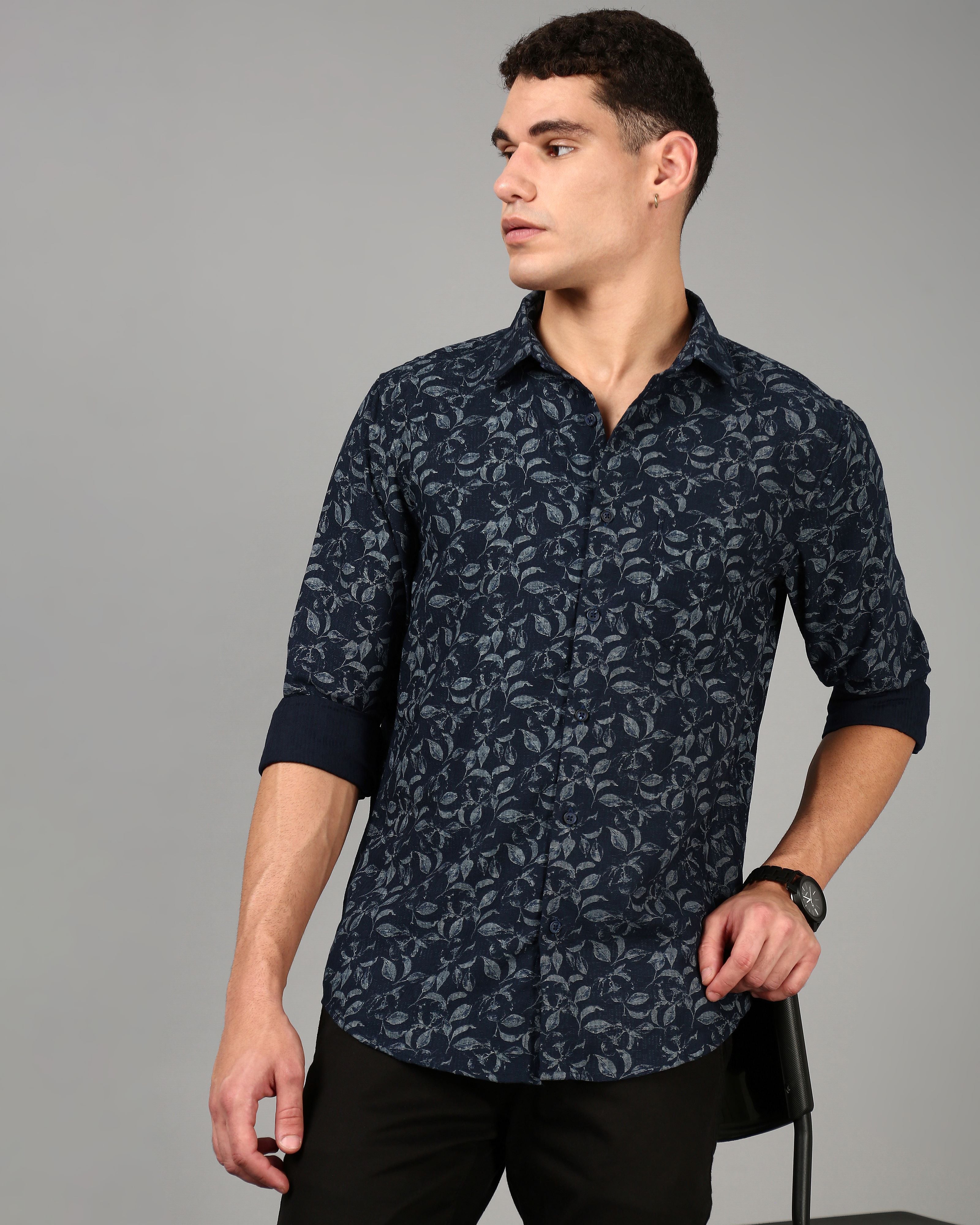 Men Navy Slim Fit Shirt