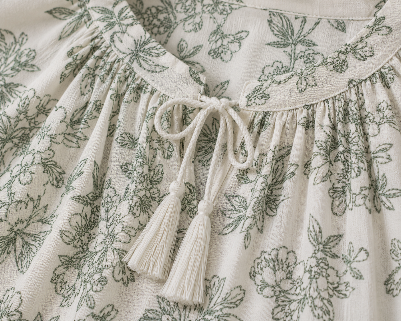 Women Floral Tie-Neck Top In Sage