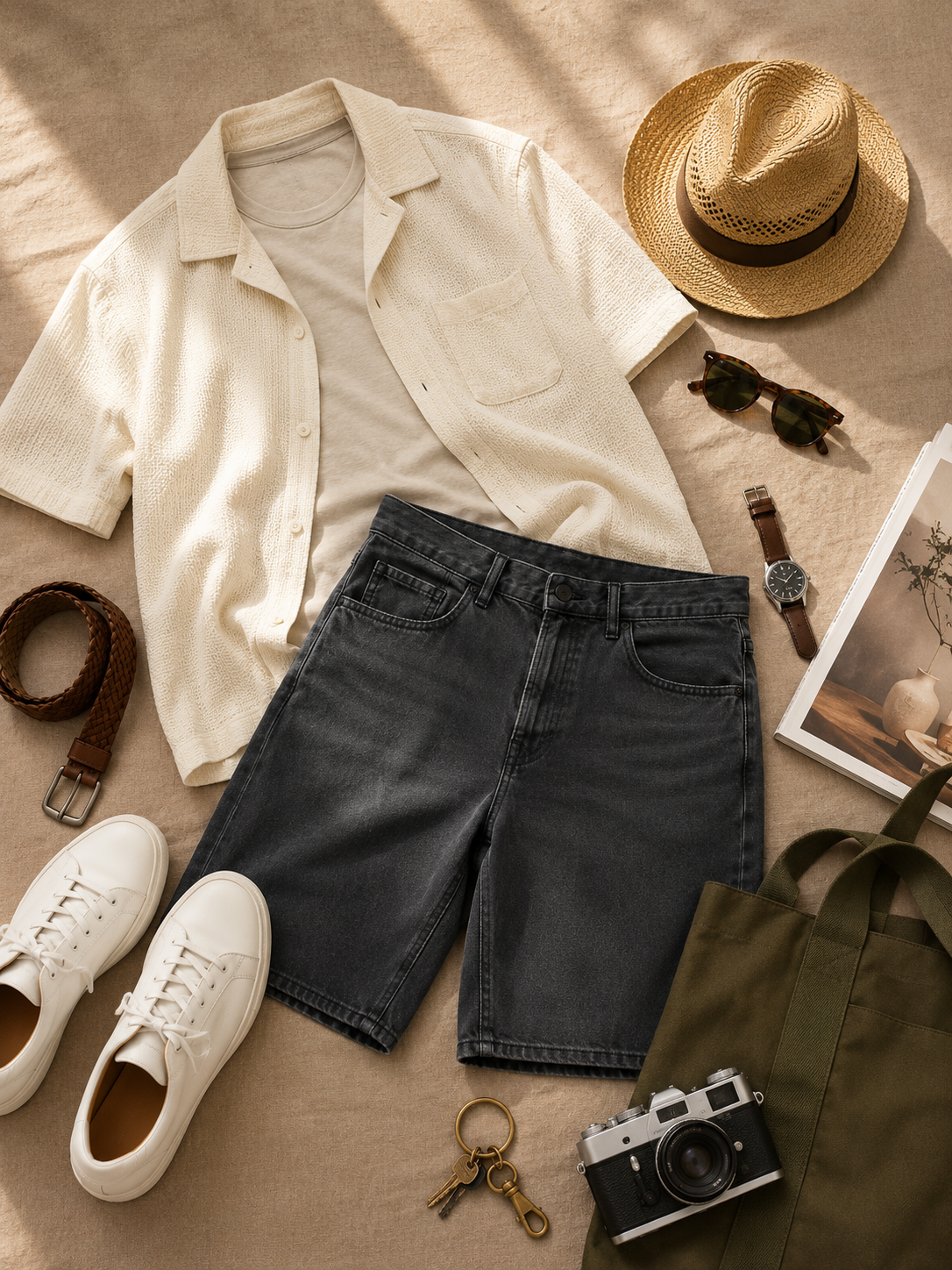 Men Black Washed Denim Shorts