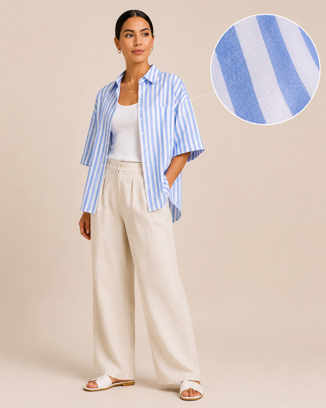 Women Blue Stripe Boxy Shirt