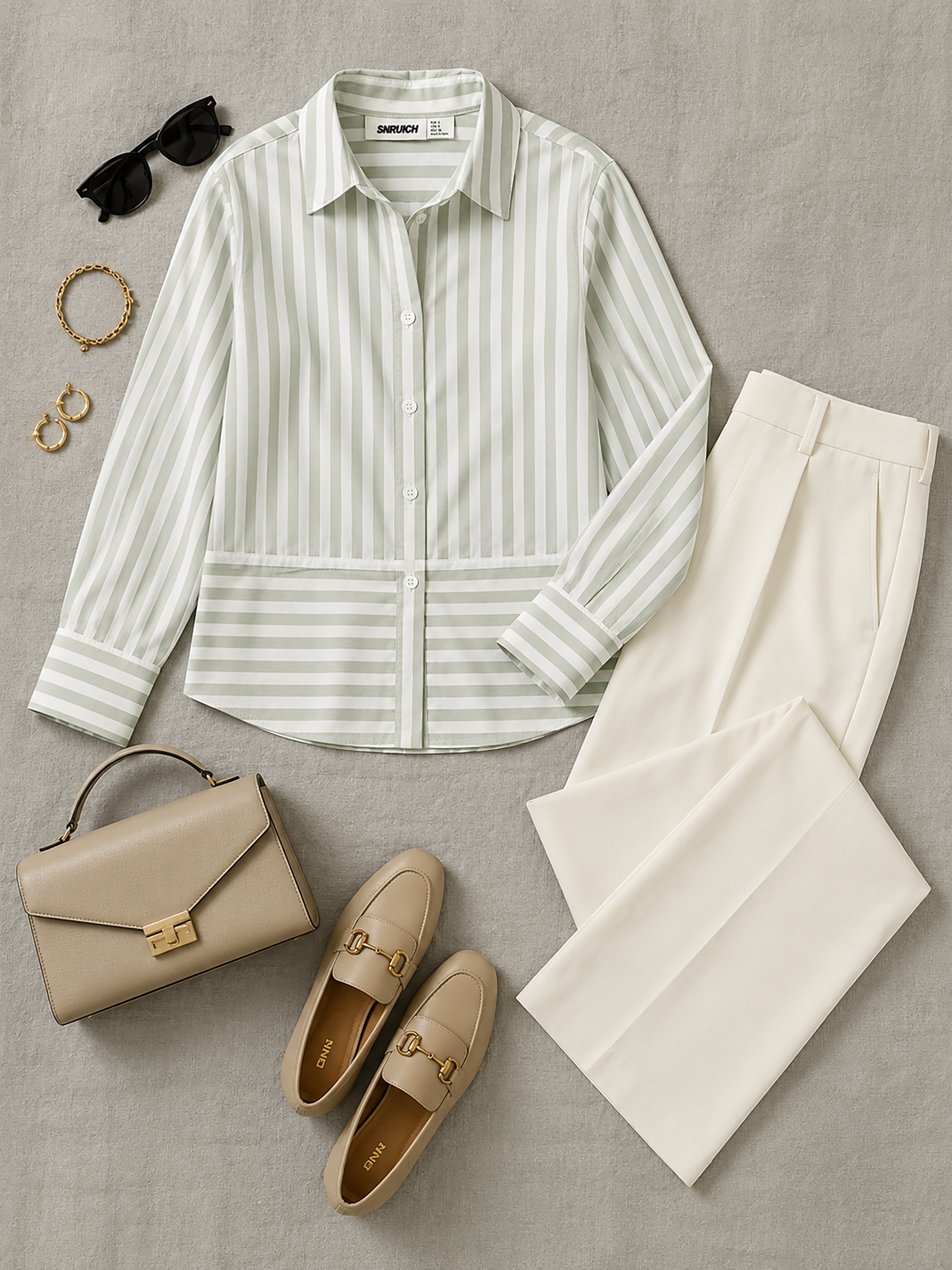 Women Mint Green Stripe Panel Detail Shirt