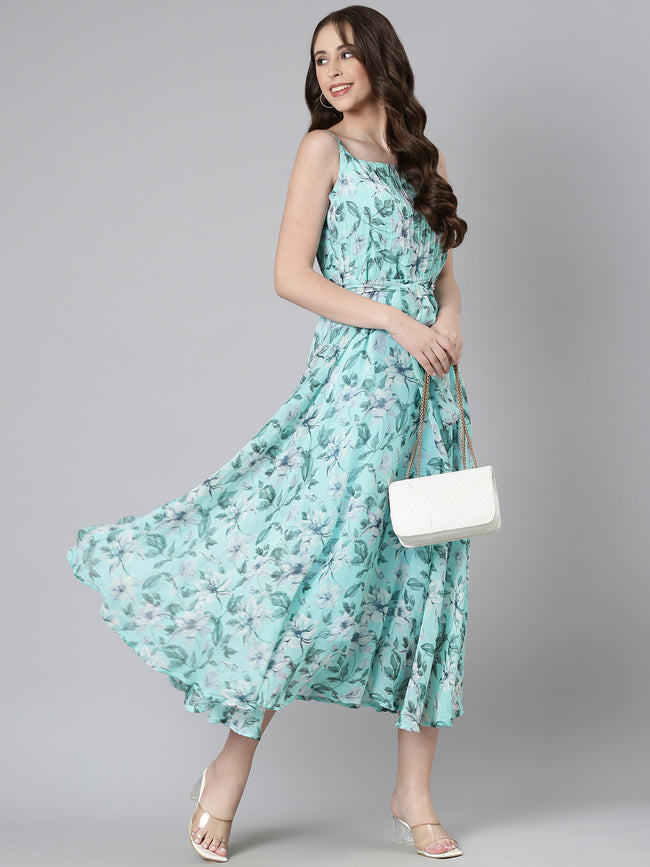 Women Blue Floral Chiffon Dress