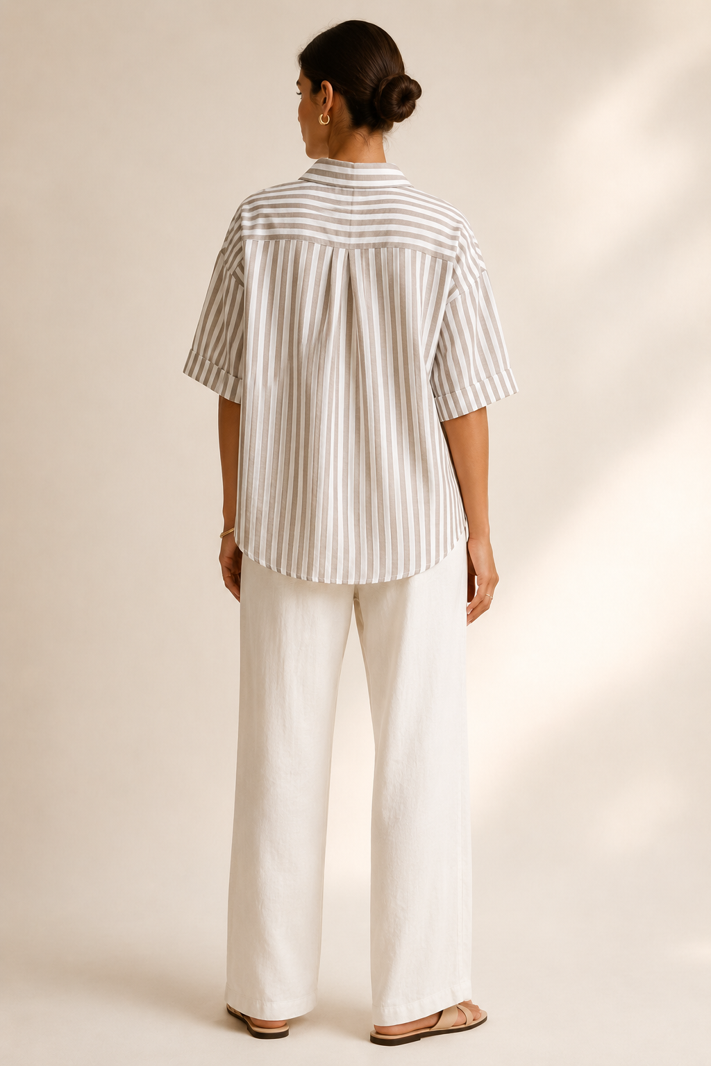 Women Brown Stripe Boxy Shirt